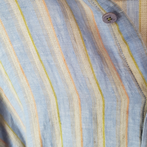 Indigo Palms Linen Button Up shirt Mens XXL Blue Orange Stripes Coastal New - Picture 12 of 12